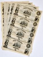 1852. 1Ft "Kossuth bankó" kitöltetlen A,B,C,D 4-es ívben (5x), nyomdai ujjlenyomattal és apróbb penészfoltokkal T:I- Hungary 1852. 1 Forint blokk of 4 (A,B,C,D) (5x) without date and serial number with black fingerprints C:AU Adamo G122e.