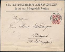 1899 A pozsonyi Chewra Kadisch borítékja Pestre