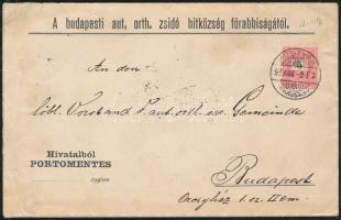 1897 A budapesti zsidó hitközösség főrabbisága borítékja Pöstyénből Budapestre