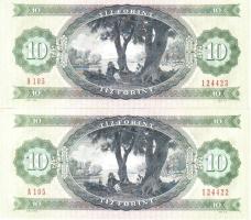 1975. 10Ft (2x) egymásutáni sorszámokkal, "tíz forint" előlapi szöveg mindkettőn kb. dupla...