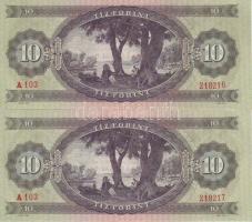 1962. 10Ft (2x) egymásutáni sorszámokkal, utolsó számjegy mindkettőnél felfelé csúszva! T:I
