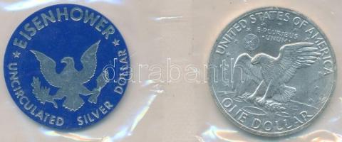 Amerikai Egyesült Államok 1971S 1$ Ag "Eisenhower" + zseton eredeti "The Department o...