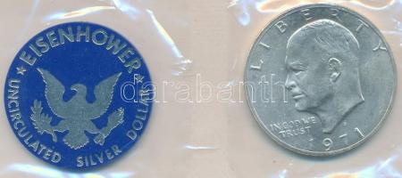 Amerikai Egyesült Államok 1971S 1$ Ag "Eisenhower" + zseton eredeti "The Department o...