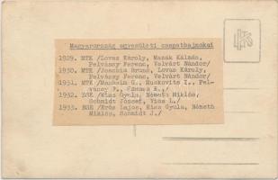 1929 Az MTK kerékpáros bajnok csapata, a sportolók nevei a hátoldalon felsorolva, 9x14 cm