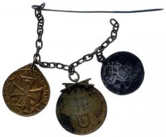 Osztrák-Magyar Monarchia 1918-1932. "Laeso Militi" - Sebesültek Érme + 1932. "Háborús Emlékérem 1914-1918 kardokkal" + "Furg Dagerland (A Hazáért) / 1914" kitüntetések miniatűrjei frakkláncon T:2-,3 Austro-Hungarian Monarchy 1918-1932. Chain with the folowing miniature decorations: "Laeso Militi" - Carolus Combat Wound medal + 1932. "Great War Commemorative Medal 1914-1918 with swords" + "Furg Dagerland (For the Fatherland" / 1914" C:VF,F