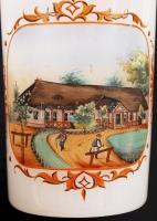 Antik Bikszádi emlékpohár, kézzel festett opálüveg, hibátlan, m:10 cm