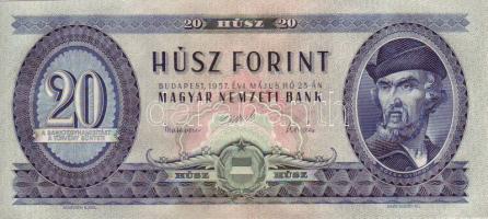1957. 20Ft "C" sorszám egyenetlen nyomással, hátlap enyhén ferdén nyomva  T:I