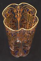 Szecessziós emlékpohár, gazdagon festett, jelzett, pereme aranyozott, hibátlan, m:11 cm