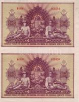 1943. 100P "Szálasi" fázisnyomat függőleges párban "E08+E09-000000" sorozat és sorszámokkal, számok két színárnyalatban kettősnyomatban!  Teljes hátlap, előlap csak alapnyomattal! T:II Csak egyszeri (gyári) hajtással!