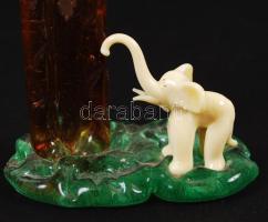 Kis elefánt a pálma alatt, kézzel készített, festett üveg kisplasztika, hibátlan, jelzés nélkül, m:1...