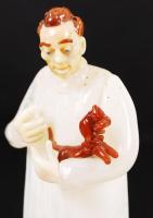 Férfi kiskutyával, kézzel készített, festett üveg kisplasztika, apró hibákkal, jelzés nélkül, m:19 c...