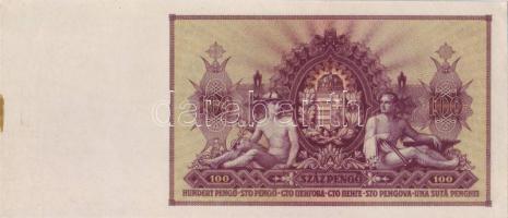 1943. 100P "Szálasi" jobb extra széles ívszéllel, előlapon erősen elcsúszott sárga alapnyo...