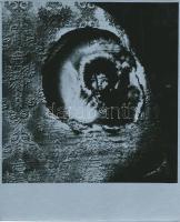 cca 1970-1980 Gollob József: J. H. emlékére, vintage fotómontázs, feliratozott, ezüst színű fotópapíron, 22x18 cm