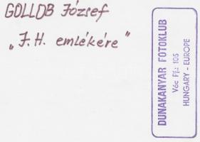 cca 1970-1980 Gollob József: J. H. emlékére, vintage fotómontázs, feliratozott, ezüst színű fotópapí...