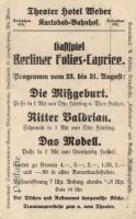 Brezová (Pirkenhammer) advertisement of Theater Hotel Weber on the back side (wet damage)