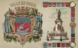 Paris, Statue de la Republique / coat of arms and symbols litho Emb.