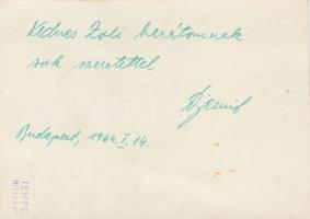 1964 Djemil Martin dedikált fotóportréja Zoltán Pál (1921-1975) színész, rendező, dramaturg részére,...