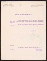 Szőts Ernő, a Magyar Rádió első menedzserének aláírása, egy általa írt levélen, hozzáadva a halála u...