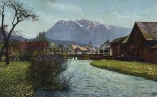 4 db régi képeslap: Goisern és vallás, folklór valamint művész motívumú lapok / 4 old postcards, Goi...