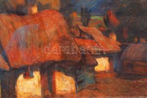 Szigeti Jenő (1881-1944): Óbudai házak. Pasztell, papír, sérült, üvegezett keretben, 43×62 cm