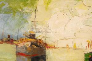 Olvashatatlan jelzéssel: Hajók. Olaj, vászon, antik keretben, 40×50 cm