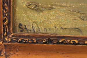 Olvashatatlan jelzéssel: Hajók. Olaj, vászon, antik keretben, 40×50 cm