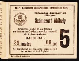 1938 Budapesten megrendezett XXXIV. Nemzetközi Eucharisztikus Kongresszusról tagsági jegy térképpel,...