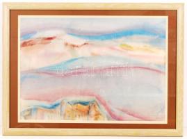 Iványi Ödön (1918-1985): Dunazug. Akvarell, papír, papír, jelzett, üvegezett keretben, 40×60 cm