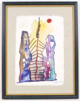 Szeift Béla (1944-): Táj. Akvarell, papír, jelzett, üvegezett keretben, 30×20 cm