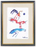 Szeift Béla (1944-): Furcsa lények. Akvarell, papír, jelzett, üvegezett keretben, 30×20 cm