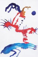 Szeift Béla (1944-): Furcsa lények. Akvarell, papír, jelzett, üvegezett keretben, 30×20 cm