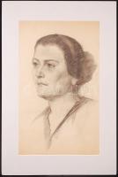 Gyenes jelzéssel: Női arc. Ceruza, papír, paszpartuban, 45×28 cm