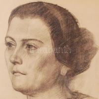 Gyenes jelzéssel: Női arc. Ceruza, papír, paszpartuban, 45×28 cm