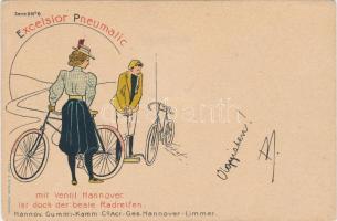 1899 Excelsior-Pneumatic, Hannoversche Gummi-Kamm Comp., cyclists, Serie D No. 6. litho