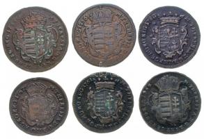 1760-1767. Rézdenár (5x) + 1/2 Rézdenár "Mária Terézia" összesen 6db különféle darab! T:1-...