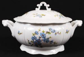 Zsolnay virág mintás készlet, egy tányéron apró lepattanás, jelzett, 24 db