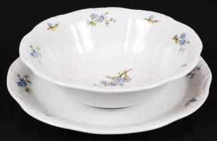 Zsolnay virág mintás készlet, egy tányéron apró lepattanás, jelzett, 24 db