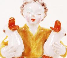 H. Ráhmer Mária (1911-1998): Libás fiú. Festett mázas kerámia, jelzett, hibátlan, m:20,5 cm