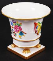 Herendi Viktória mintás karmos kis váza, kézzel festett, jelzett, hibátlan, m:10 cm, d:10,5 cm