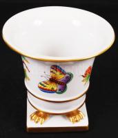 Herendi Viktória mintás karmos kis váza, kézzel festett, jelzett, hibátlan, m:10 cm, d:10,5 cm