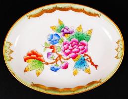 Viktória mintás, kézzel festett és aranyozott, jelzett Herendi tálka / 
Hand painted gold plated tin...