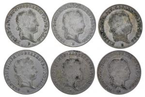 1840B, 1841B, 1845B, 1846B, 1847B, 1848B 20Kr Ag "V. Ferdinánd" 6db klf évszám, Körmöcbánya T:vegyes Hungary 1840B-1848B 20 Kreuzer Ag "Ferdinand V" 6pcs of different dates, Kremnitz C:mixed Huszár: 2081., Unger III.: 1419.