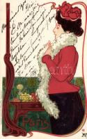 Paris, Wolfrum & Hauptmann, Art Nouveau litho, signed s: CH