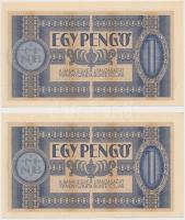 1938. 1P (2x) egymásutáni sorszámmal T:I
1938. 1 Pengő (2x) with sequential serial numbers C:UNC
Ada...