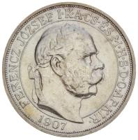 1907KB 5K Ag "Ferenc József koronázásának 40. évfordulója" T:2- Hungary 1907KB 5 Korona Ag "40th Anniversary of the Coronation of Franz Joseph I" Kremnitz C:VF Huszár: 2214.a, Adamo K7.1