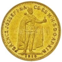 1910KB 10K Au "Ferenc József" Körmöcbánya (3.39g/0.900) T:2,2- Hungary 1910KB 10 Korona Au "Franz Joseph" Kremnitz (3.39g/0.900) C:aXF Huszár: 2200., Adamo K8