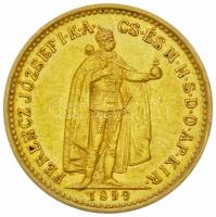 1899KB 10K Au "Ferenc József" Körmöcbánya (3.39g/0.900) T:2,2- Hungary 1899KB 10 Korona Au "Franz Joseph" Kremnitz (3.39g/0.900) C:aXF Huszár: 2200., Adamo K8