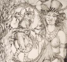 Kolozsvári G. Miklós (1950-): Éjjeli bagoly. Rézkarc, papír, jelzett, 12,5×10 cm