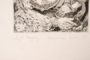 Kolozsvári G. Miklós (1950-): Éjjeli bagoly. Rézkarc, papír, jelzett, 12,5×10 cm