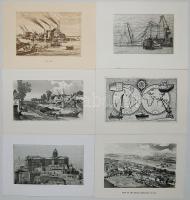 6 klf régi városképeket ábrázoló modern rézkarc